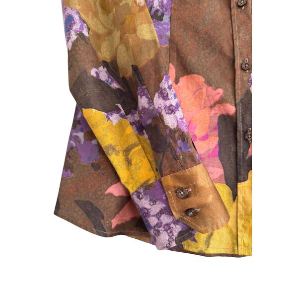 Etro Shirt Floral Print Cotton Stretch Size 46 Large Long Sleeve Button Up - Picture 5 of 6